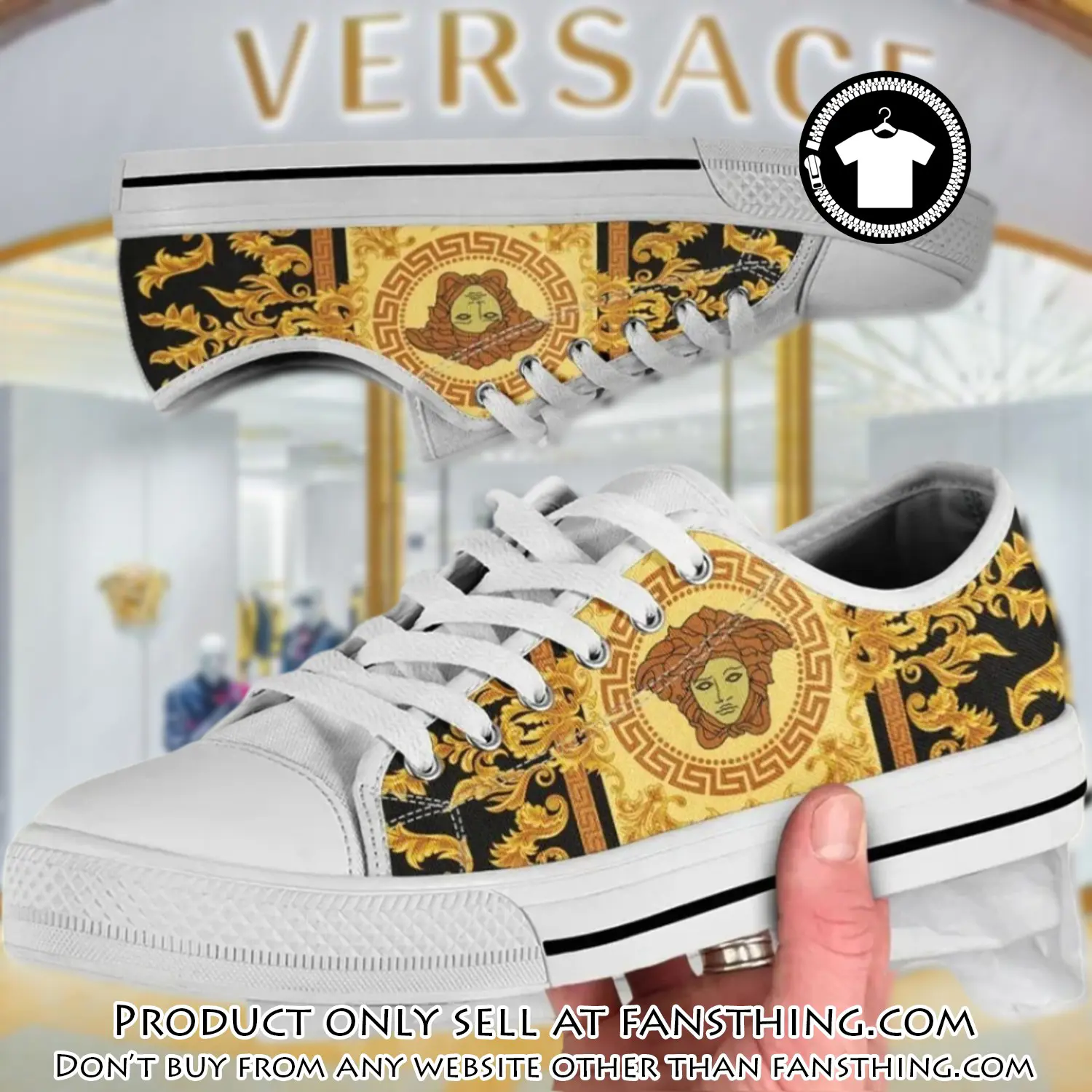 Versace golden medusa white low top canvas shoes luxury brand gifts for men women fst5546502
